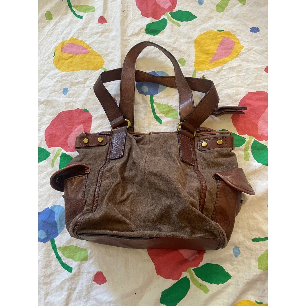 Fossil‎ Long Live Vintage Shiny Canvas Satchel Bag Y2K Brass Key Charm